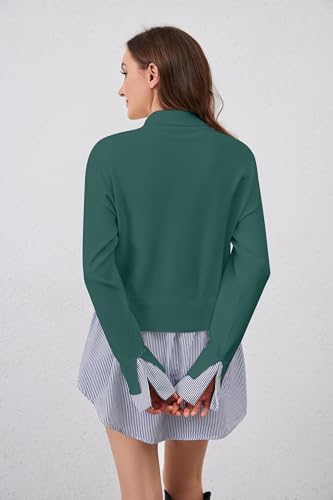 Image of MISSACTIVER Women Slit Turtleneck Patchwork Sweater 2 in 1 Buttons Down Pullover Knit Sweater Asymmetrical Hem Shirt Top