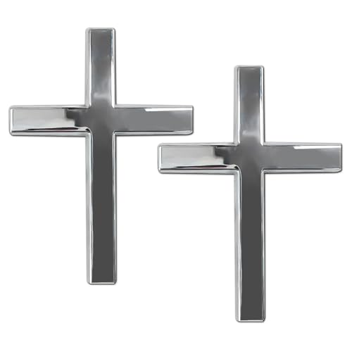Image of 2PCS Metal Jesus Christ Cross Badge Stickers, Cross Decal, 2.5 inchx1.8 inch 3D Jesus Christ Car Emblem Badge Decal, Self Adhesive Scratch Covering Metal Emblem Decals Fit Car Body Fender Tail (Silver)