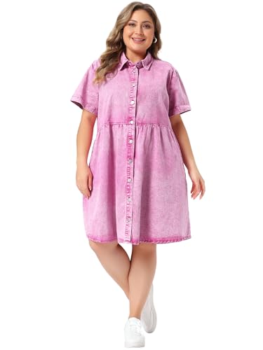 Image of Agnes Orinda Denim Dress for Women Plus Size Button Down Babydoll Sundress Jean Dress with Pockets 2026 Vacation