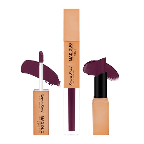 Image of Seven Seas 2in1 Non-Transfer | Smooth Texture | Hydrating | Long Lasting | Water-Proof | Full-Coverage Mad Duo Liquid Lipstick & Lipstick (Castro, 4ml,3g)