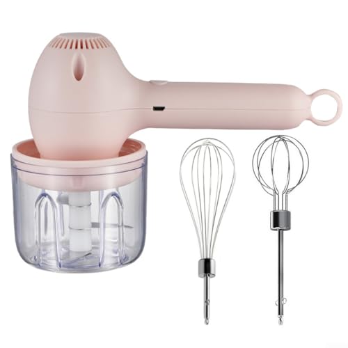 Batidora de mano eléctrica, batidor de huevos inalámbrico, portátil, inalámbrico, batidor de pasteles, máquina para hornear y cocinar (rosa)