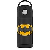 THERMOS BRAND FUNTAINER Vacuum Insulated Straw Bottle, 12-Ounce, Batman, Black