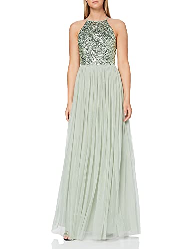 Maya Deluxe Damen Abendkleid Pailletten Cocktailkleid Tüllkleid Kleid Nackenband Elegant Für Hochzeit Brautjungfernkleid Bridesmaid Dress, Sage...