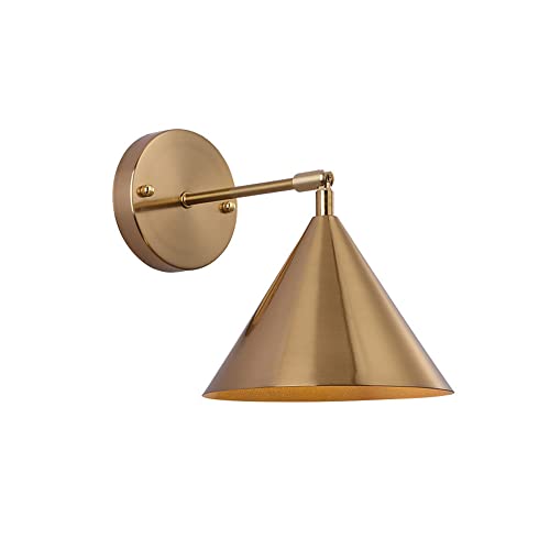 Jadssox Moderne Wandleuchte, Goldfarbene Metall-Wandhalterung, minimalistische Wandleuchte mit Trichter-/Kuppelschirm, E27-Kopfteillampen für Schlafzimmer, Nachttisch, Wohnzimmer, Arbeitszimmer Cover