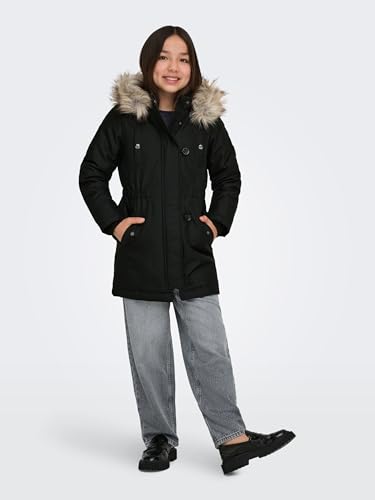ONLY Mädchen Kogiris Fur Otw Noos Parka, Black/Detail:fur Light Grey, 164 EU