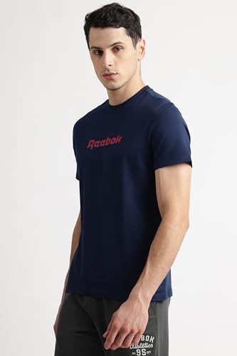 Image of Reebok Men's Cotton-Lycra Blend T-Shirt - 4-Way Stretch Smooth Smooth Round Neck Half Sleeve Tee for Men | Casual Tshirt for Men Stretchable Tshirt