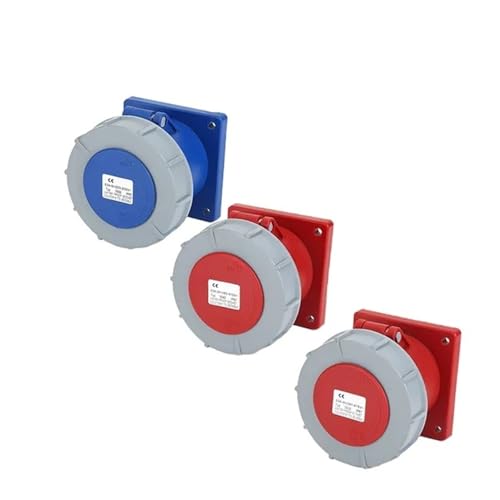 LEJDI 63A 125A IP67 220V 380V Industrial Male Female Plug and Socket 3P/4P/5P Electrical ConnectorWall Mounted Socket(Panel Mounted,125A-4P)