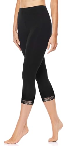 Merry Style Mallas 3/4 para mujeres Leggins con Encaje de Mujer Leggings pirata Pantalón Capri Deporte pantalones para primavera y verano Malla corta MS10-224 (Negro, XL)