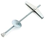 Der Federklappdübel wird in der Vorsteckmontage in das Bohrloch eingeführt und klappt hinter der Platte selbstständig auf