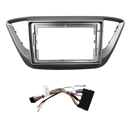 Njprmbq Marco Radio Coche para Hyundai para Verna para Accent para Solaris 2 9 Pulgadas Unidad Principal Android Marco Radio Coche Estéreo Fascias Plateado/Negro Fascia Marco(Frame an Cord-B1)