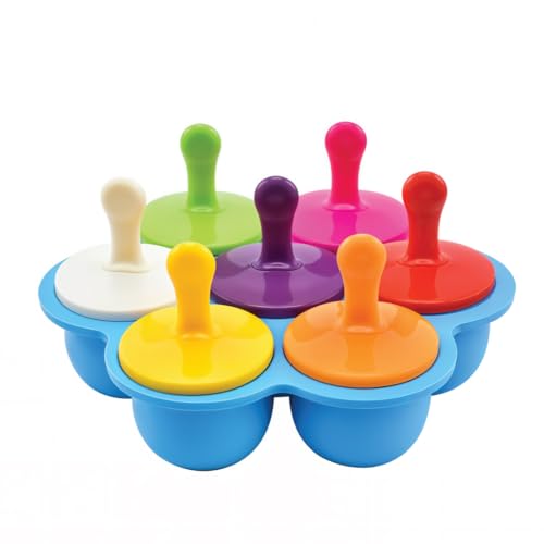 Beram7-Cavity Silicone Popsicle Mold with Lid & Reusable Sticks mini Ice icream & Ice Lolly Moulds Resuable Food Grade Pure Silicone Mould with Plastic Sticks DIY Pop Molds BPA Free Blue