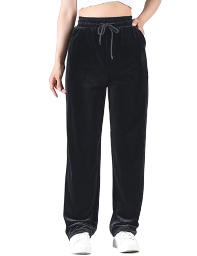 Zoulee Women's Velour Sweatpants High Waist Straight Pants Drawstring Active Pants with Pockets2