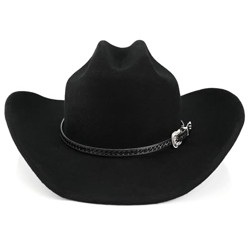 Foeran 100% Wool Western Cowboy Hat For Men Women Classic Fedora Hat Felt Cowgirls Hats With Two Decorative Bands thumb #3