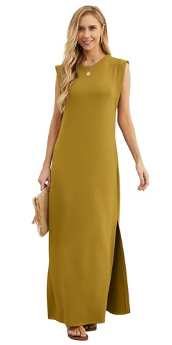 Image of GRECERELLE 2026 Women Year-Round Casual Round Neck Loose Split Wrinkle-Free Long Maxi Vacation Dress with Pockets (XXS-4XL)