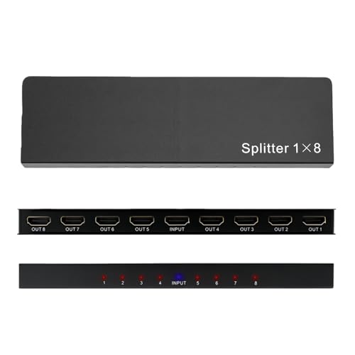 PUSOKEI Divisor HDMI 1x8, Compatible con 4K 1080P Full HD 3D HDR, Distribuidor Duplicador HDMI 1,4 de 1 Entrada y 8 Salidas para HDTV, Ordenador, DVD, (Enchufe de la UE)