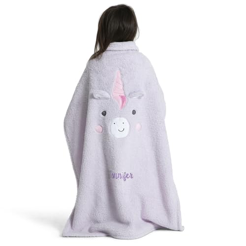 Image of Delta Children Personalized Sherpa Throw Blanket for Kids, Light Purple Unicorn