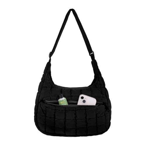 Image of Cute Puffy Crossbody Bag Medium Lightweight Quilted Hobo Shoulder Purse Carryall Soft Fluffy Handbag for Women
