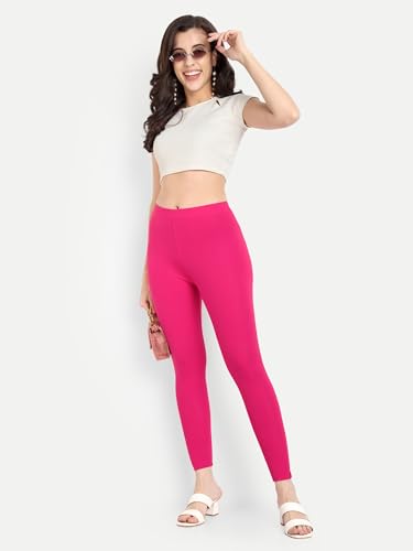 Image of Twinstar T2 Ankle Length Stretchable Cotton Blend Leggings for Women | 180 GSM | Mid-Waist Design | Pack of 5 | Colors - (Gold, Pink, Black, Red, White)