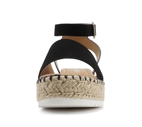 Image of Soda Topic Open Toe Buckle Ankle Strap Espadrilles Flatform Wedge Casual Sandal