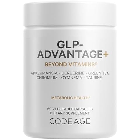 Codeage GLP-Advantage+ Supplement - Metabolic & GLP-1 Activity Support - Chromium, Berberine, Green Tea, Gymnema, Curcumin, Taurine, Resveratrol - Weight Management & Gut Health, Non-GMO - 60 Capsules Cover