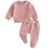 Tiaham Baby Boy Clothes Girl Outfits Fashion Sweatshirt Sweat Pant Kids Toddler Tops Pant Sets (K Pink, 0-6 Months)