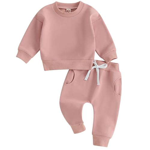 Tiaham Baby Boy Clothes Girl Outfits Fashion Sweatshirt Sweat Pant Kids Toddler Tops Pant Sets (K Pink, 0-6 Months)