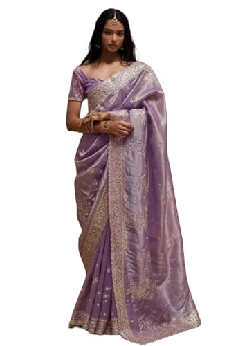 Sari tradicional de tela elegante Jharkan Work alta costura 11227