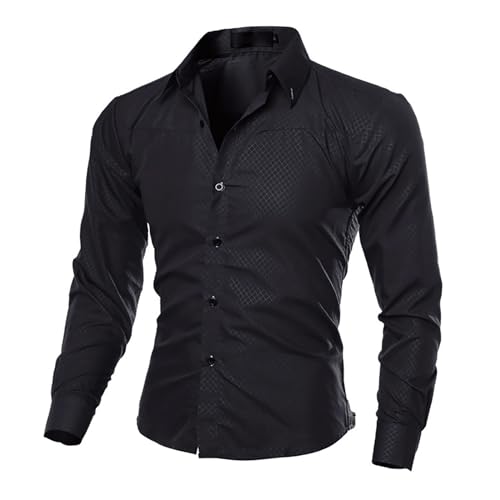Nuevas camisetas de moda para hombre 2024 nuevas camisetas de vestir para hombre, camisa formal elástica de manga larga sin arrugas, camisas ajustadas con botones para bodas y fiestas, Negro, L