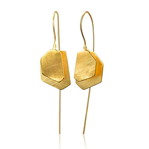 Preisvergleich Produktbild Lotus Fun S925 Sterling Silber Ohrringe Unregelmäßiges Polygon Tropfen Ohrringe Kreativ Natürlicher Handgemachter Einzigartiger Schmuck für Frauen und Mädchen (Gold)