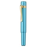 Hongdian M2 Black Forest Mini pluma estilográfica, punta doblada y forma elegante, bolígrafo de viaje de aluminio de bolsillo corto (azul lago)