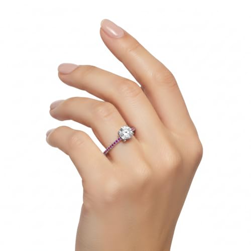 Image of Choose Your Gemstone Delicate Hidden Halo Diamond CZ Ring 925 Sterling Silver Round Shape Petite Engagement Rings Minimal Modern Design Birthday Gift Wedding Gift US Size 4 to 12