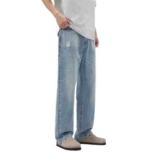 Men's American Light-Colored Ripped Jeans Loose Casual Retro Straight Tapered Jeans