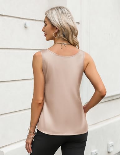 Image of Zeagoo Silk Satin Tank Tops for Women Scoop Neck Sleeveless Camisole Tops 2026 Summer Basic Blouses