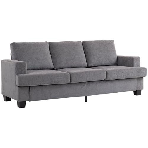 HOMCOM 3-Sitzer Sofa, Couch mit Armlehnen, Loungesofa mit Chenille-Optik, Stahlrahmen, Gepolstert Polstersofa für Wohnzimmer, Schlafzimmer 213 x 82 x 90 cm, Grau