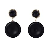 Pendientes de gota redondos negros retro, aretes colgantes geométricos con marco dorado para mujer