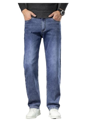 Men's Dark Blue Straight-Leg Jeans Style Business Cotton Stretch Denim Pants