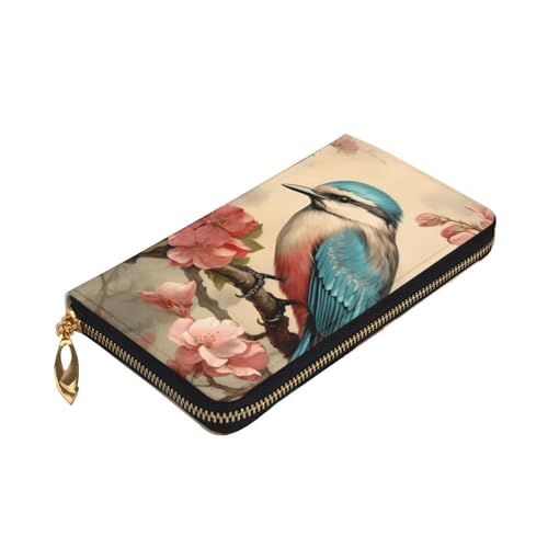 Vintage Bird Flower Picture Leather Long Clutch Wallet for Fashionable Girls and Women - Durable, Stylish, and Functional, Black, One Size3