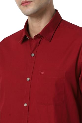 Image of Peter England Men's Solid Slim Fit Full Sleeve Casual Shirt| 100% Cotton