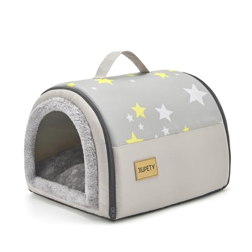 Jiupety Hundehütte Indoor, 2-in-1 Katzenhöhle, Größe S Hundehöhle Kleine Hunde für Katze und Welpe, Warme Höhle Schlafnest, Grau