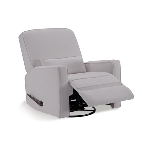 Image of Tbfit 360° Swivel Recliner Chair, Nursery Rocking Chair with Lumbar Support for Bedroom, Comfy Upholstered Armchair with Pillows & Footrest for Living Room, Light Gray