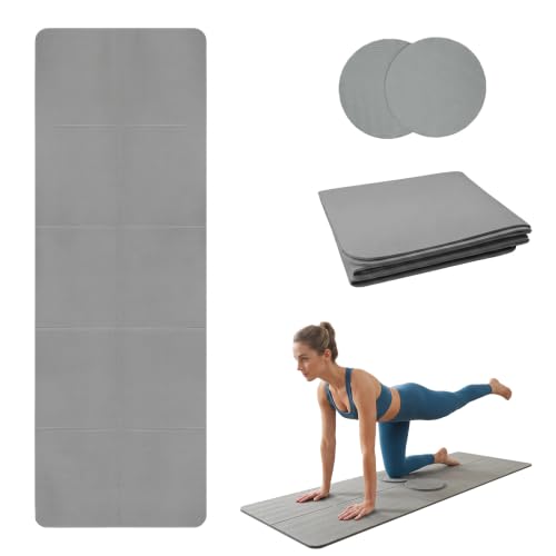 Esterilla de Yoga Plegable TPE Antideslizante Gris 183x61cm 5mm + 2 Rodilleras (18x18cm) – Colchoneta de Deporte para Pilates, Fitness, Gimnasia y Viaje
