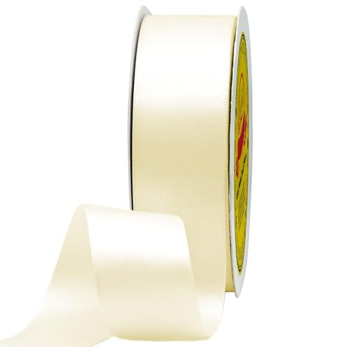 Image of Double Face Continuous Ivory Satin Ribbon 1-1 /2 Inch x 50 Yards Polyester Ivory Ribbon for Gift Wrapping Weddings Party Hair Bows Invitations Decorations and More