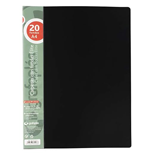 Grafoplás 98141010 Élite Carpetas con Fundas, 20 Fundas Transparentes, Cubiertas semirrígidas, Negro, A4