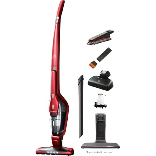 Electrolux Ergorapido Pet Cordless 2-in-1 Vacuum Cleaner with Motorized Pet Nozzle for Easy Pet Hair Removal, 48-Minute Run Time, 2 Power Modes, Chili Red