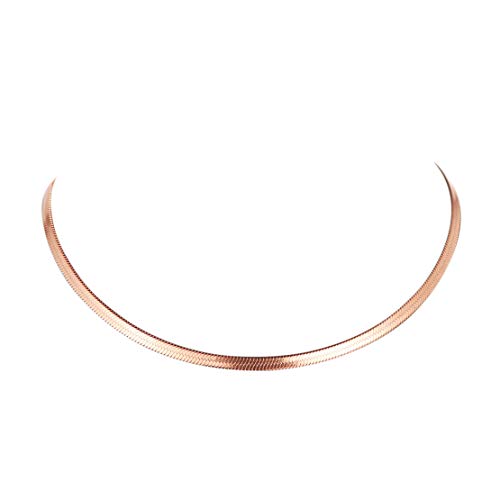 Findchic Rose Gold Necklace, Stunning Choker Necklace Herringbone Chains For Women, 18K Rose Gold Plated Flat Snake Link Chain Necklaces Adjustable 12.5Inch Chokers Calvice Chain For Girls #TOP9