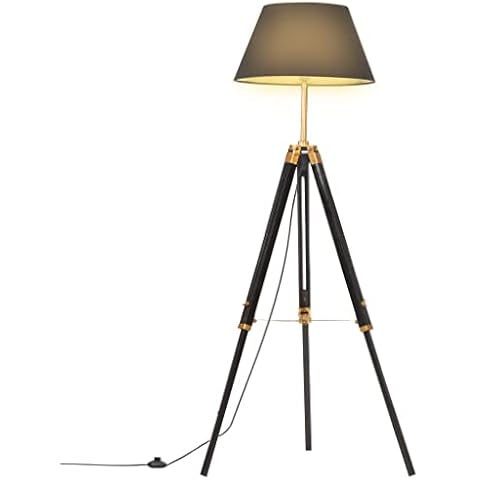vidaXL Lampadaire à Trépied Lampe sur Pied Lampe à Piédestal Salon Salle de Séjour Maison Intérieur Noir et Doré 141 cm Bois Cover