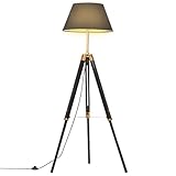 lampada a treppiede nero e oro in massello di teak 141 cm casa e giardino, illuminazione (3,59kg)