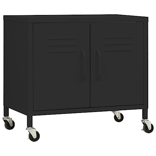 Qnhdfrt Armoire en acier avec roulettes - 60 x 35 x 56 cm - Noir - Armoire de rangement avec étagère réglable - Armoire de bureau pour fichiers multimédia...