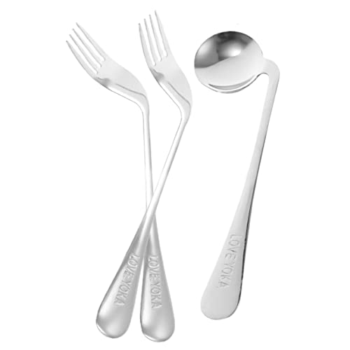TOBBOMEY 1 Juego De Vajilla Auxiliar Para Alimentación De Comidas, Tenedor Adaptable Para Discapacitados, Cuchara Para Niños Pequeños, Tenedor De Metal En Ángulo Para Mano Derecha, Cuchara