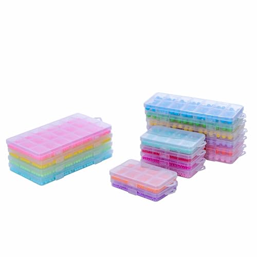 Image of 16 Pack Mixed Size Clear Shallow Plastic Storage Case Organizer Box with Compartment for Small Parts, Jewelry, Diamond, Craft Supplies, Sewing Kit